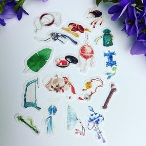 Romantic Heirlooms, Comb, Compact, Harp and Flute, Paper Lanterns, 32 Stickers